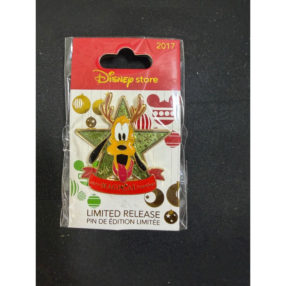Disney Pluto Reindeer Pin OS Green NEW 2017 Limited Release Christmas Glitter
